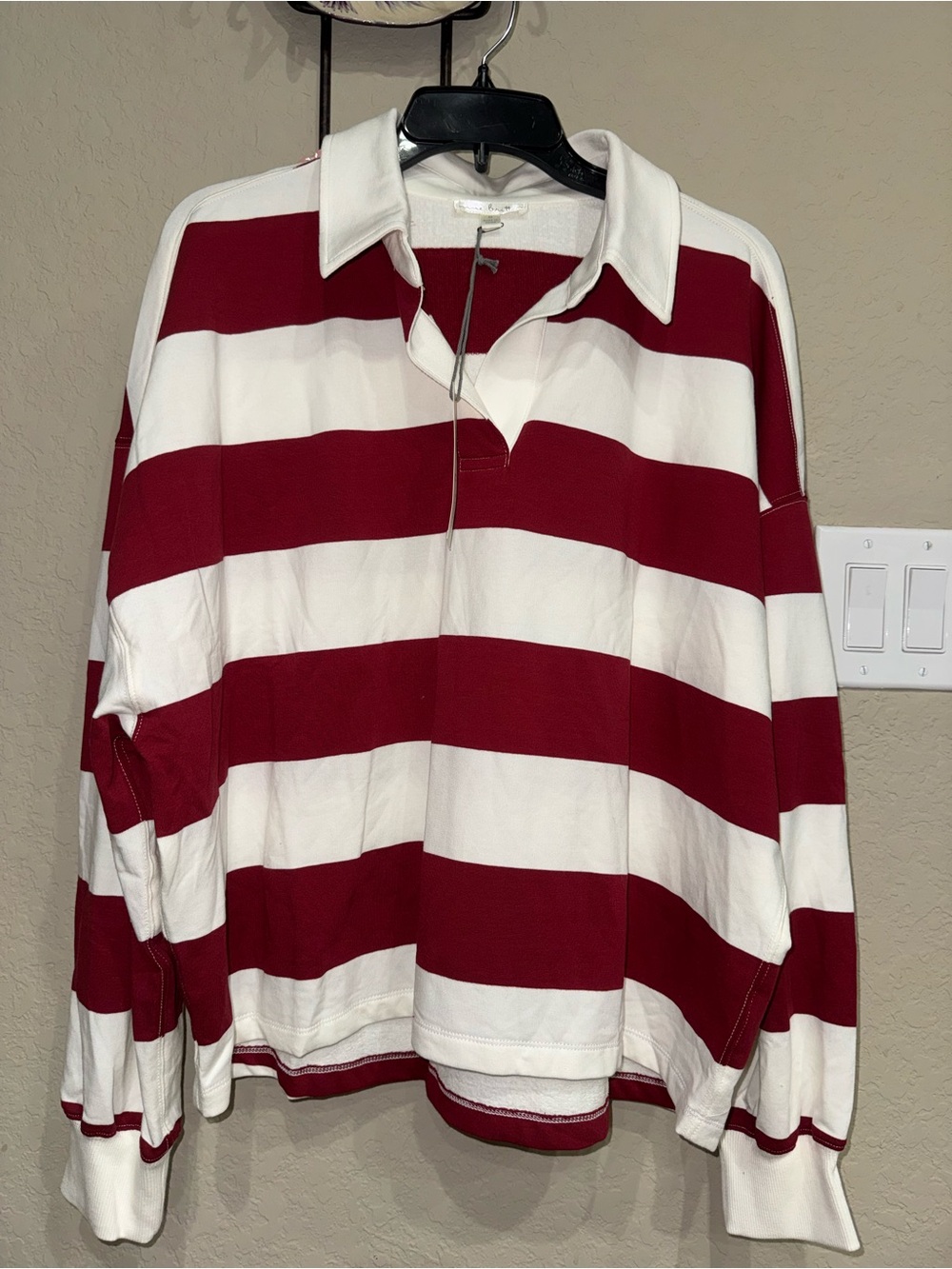 NWT Women’s M Nine Britton  Red and White Striped Rugby Shirt oversized